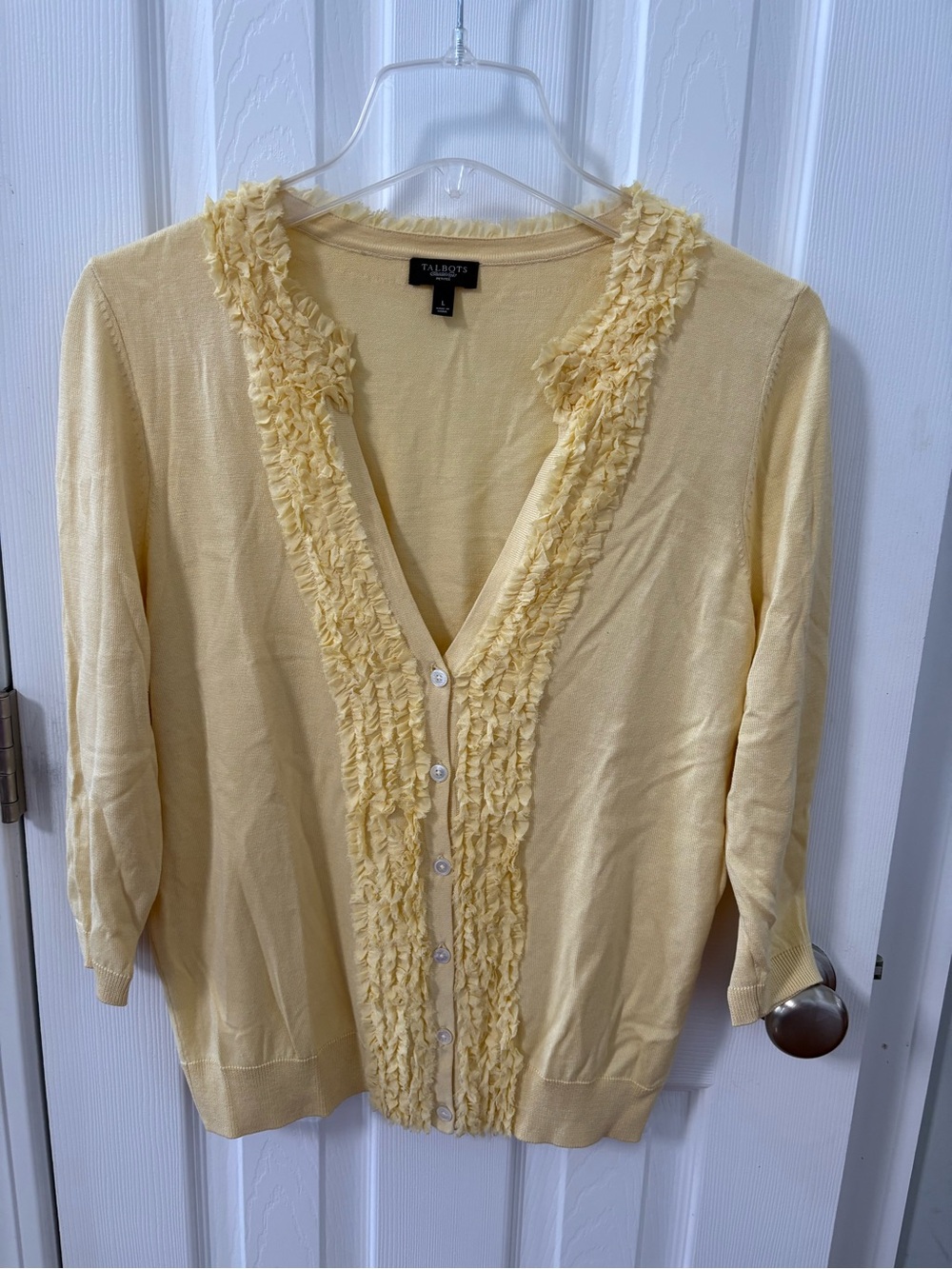 Talbots Yellow Ruffle-Trim Silk Blend Cardigan Sweater